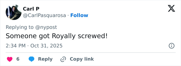 Publicación en Twitter de Carl P reaccionando a la eliminación del título de Andrew influenciada por el toque femenino de Kate Middleton y la reina Camilla.