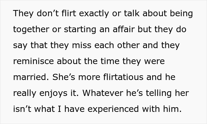 Texto que describe a una mujer que descubre que su marido atento y solidario se burla de ella con su ex esposa infiel.