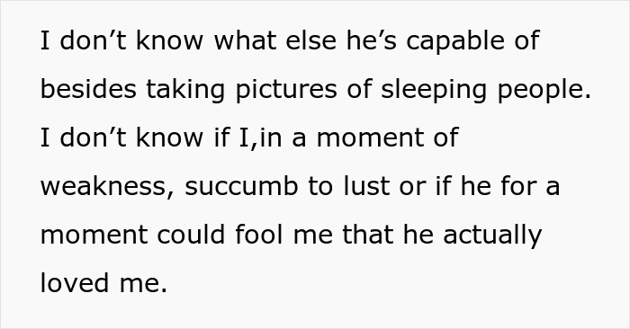Extracto de texto de una mujer que reflexiona sobre la verdadera naturaleza de su marido, revelando sentimientos de traición y duda.