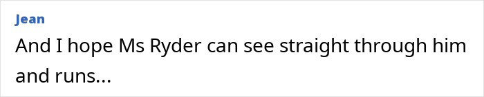 Conversación por mensaje de texto que muestra a una persona que espera que la Sra. Ryder pueda ver a través de él y huye.