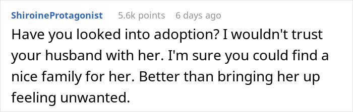 Comentario que expresa preocupación por la adopción y desconfianza hacia el marido después de un embarazo difícil, resentimiento y discusión sobre el divorcio.