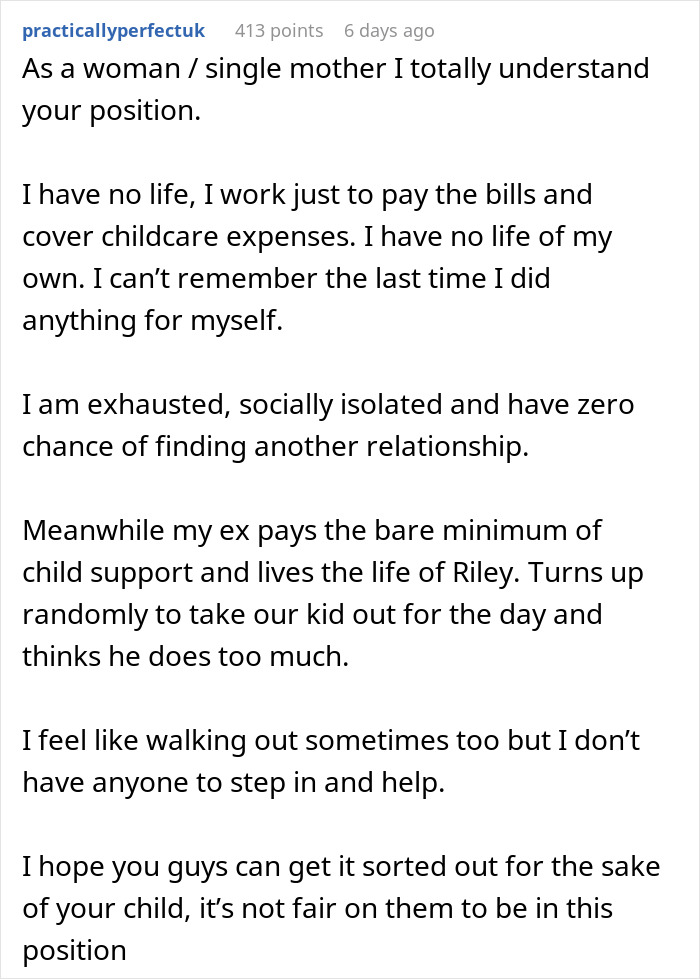 Una madre soltera comparte sus luchas después de un embarazo difícil y un divorcio, sintiéndose agotada y socialmente aislada mientras persisten los desafíos de la crianza compartida.