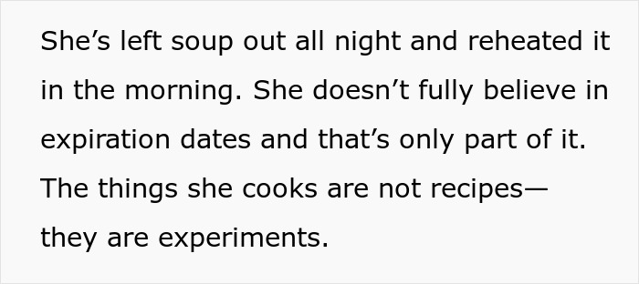 Texto que analiza los hábitos de cocina peligrosos de la suegra, lo que preocupa a las mujeres embarazadas sobre la seguridad del Día de Acción de Gracias.