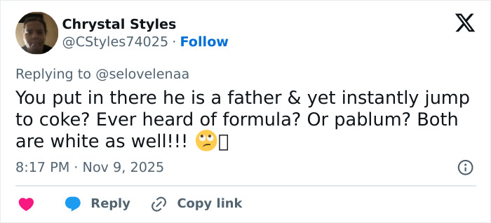 Tweet de Chrystal Styles que cuestiona las suposiciones sobre que Justin Bieber sea padre y aborda las preocupaciones de los fanáticos sobre su polla.