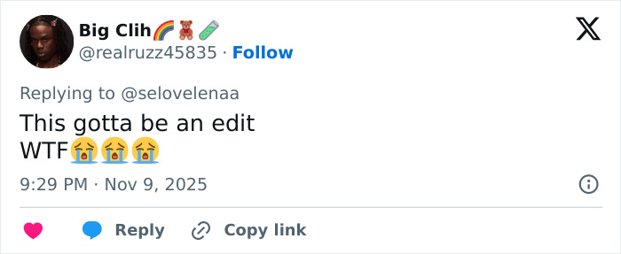 Tweet de Big Clih reaccionando con incredulidad y emojis a los fanáticos que notaron algo en la polla de Justin Bieber que generó preocupación.
