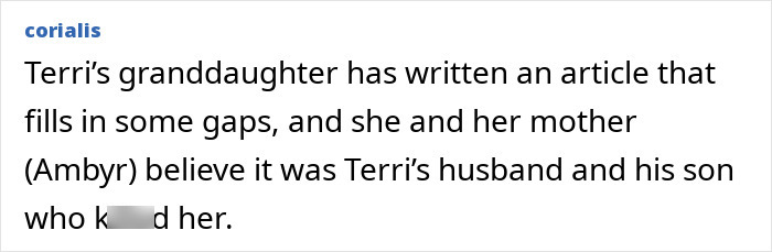Extracto de texto que analiza el caso de una mujer desaparecida, haciendo referencia a familiares y sospechosos de su desaparición.