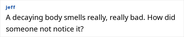 Comentario de texto sobre un cuerpo en descomposición y la pregunta de cómo nadie se dio cuenta, relacionado con el cuerpo de una mujer desaparecida descubierto en un garaje.