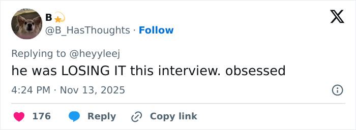 Captura de pantalla de un tweet que reacciona al error viral de la entrevista de Glen Powell sobre el lado oscuro de Hollywood.