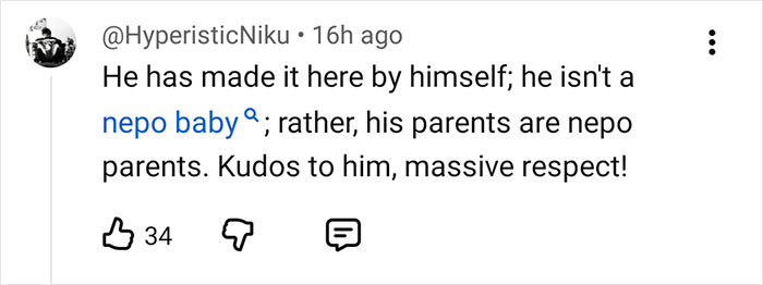 Captura de pantalla de un comentario en las redes sociales sobre el estado del bebé nepo en Hollywood, relacionado con el error viral de Glen Powell.