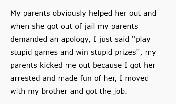 Texto que describe a unos padres que exigen a una mujer que renuncie a una increíble oportunidad profesional por su hermana mimada y niña de oro.