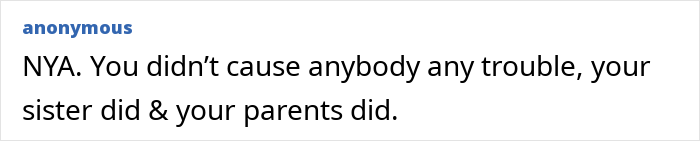 Comente el texto sobre un fondo blanco que exprese que la hermana y los padres causaron problemas, no la mujer que exigía el sacrificio profesional.
