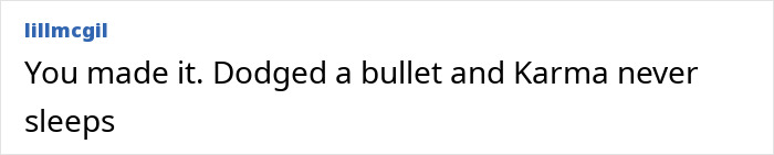 Publicación de texto en las redes sociales de lillmcgil que dice Lo lograste. Esquiva una bala y Karma nunca duerme.