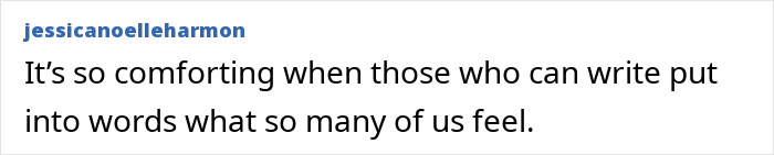 Publicación de texto de un usuario que expresa su comodidad con los escritores que articulan sentimientos compartidos, relacionada con Alison Sudol hablando en medio de la reacción violenta de David Harbour.