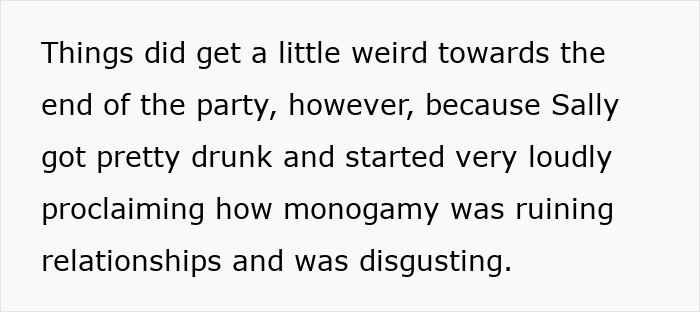 Texto sobre una mujer poliamorosa que se insinúa con un chico conquistado y causa un escándalo cuando su novia la confronta.