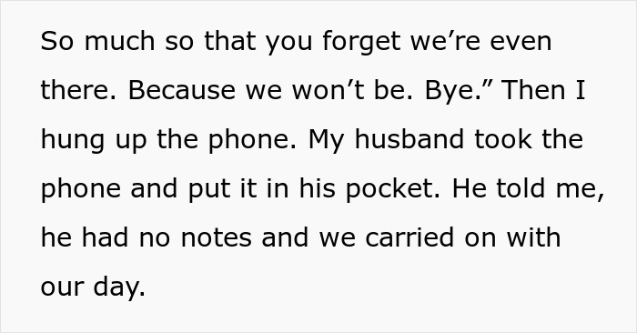 Extracto de texto que muestra a una mujer excluyendo deliberadamente a su nuera enferma de las vacaciones familiares y una reacción de conflicto.