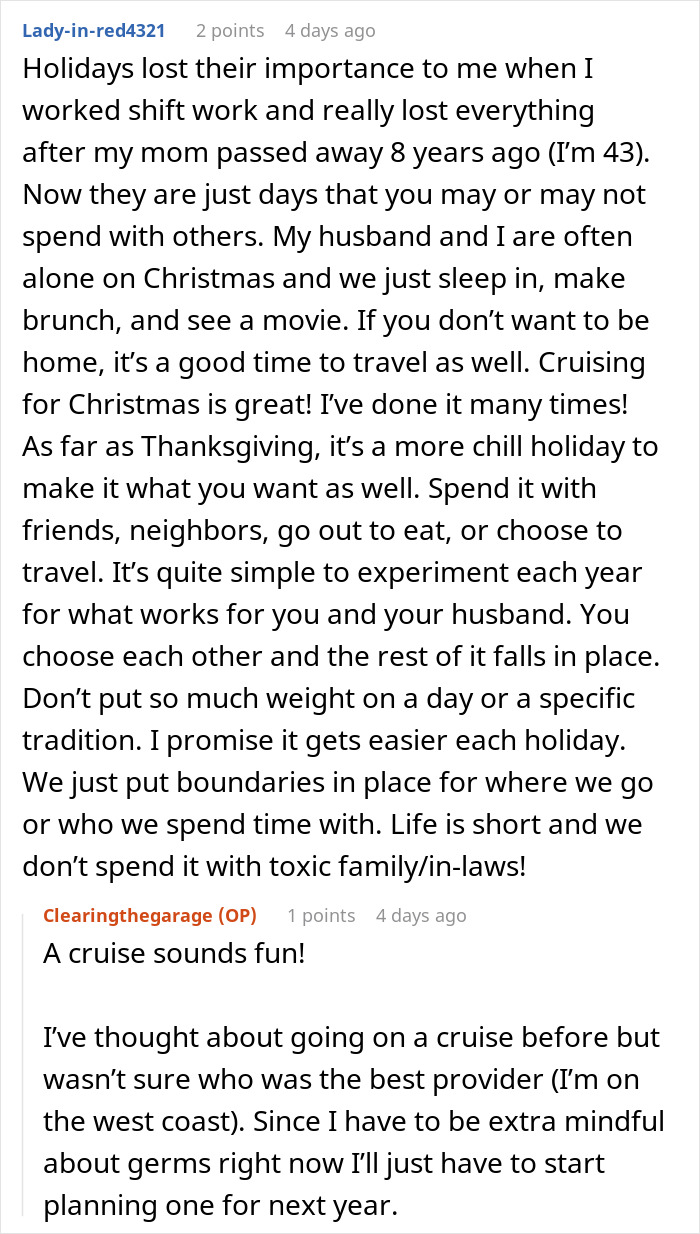 Una mujer excluye a su nuera enferma de las vacaciones familiares, lo que genera conflicto después de que ella responde enojada a la exclusión.