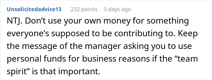Captura de pantalla de un comentario de Reddit sobre compañeros de trabajo que ocultan los pagos de Venmo al organizador del cumpleaños.