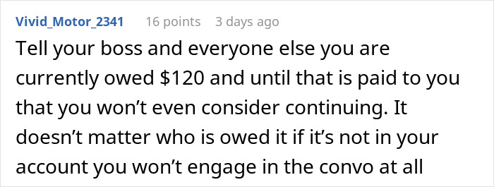 Publicación de texto de un usuario que explica el dinero adeudado en Venmo y se niega a participar hasta que se realice el pago.
