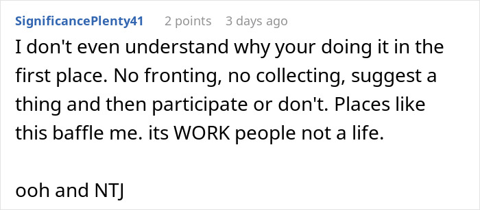 Captura de pantalla de un comentario de Reddit sobre los compañeros de trabajo que hacen fantasmas en Venmo y la frustración por no tener celebraciones de cumpleaños.