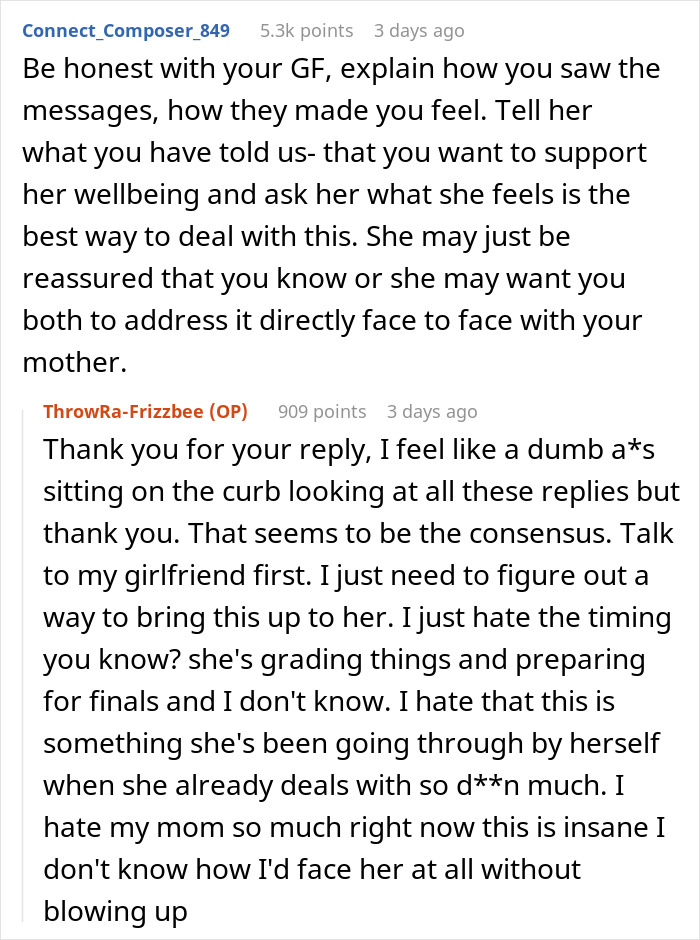 Captura de pantalla de una conversación de texto sobre cómo un hombre corta los lazos con su madre después de que se revelan sus verdaderos colores.