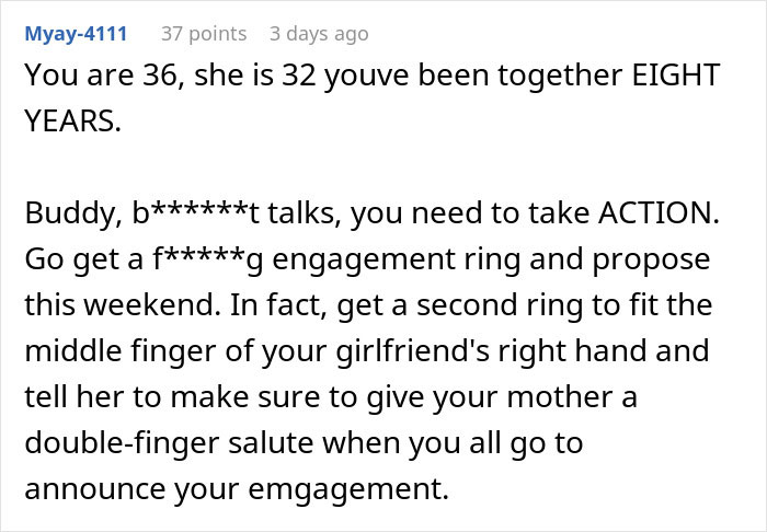 Comentario de texto sobre un hombre que corta los lazos con su madre después de que ella revela los verdaderos colores de los mensajes de texto a su novia.