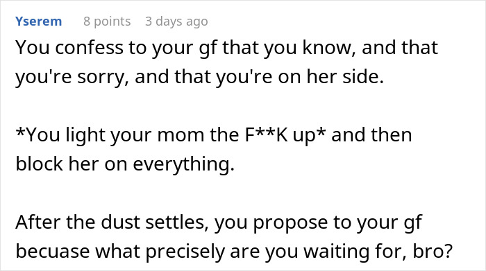 Intercambio de mensajes de texto que muestra a un hombre cortando lazos con su madre después de que ella le revela la verdadera identidad a su novia.