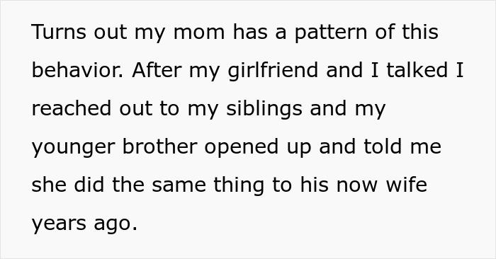 Conversación de texto que revela lazos familiares tensos cuando un hombre corta los lazos con su madre después de que se muestran sus verdaderos colores.