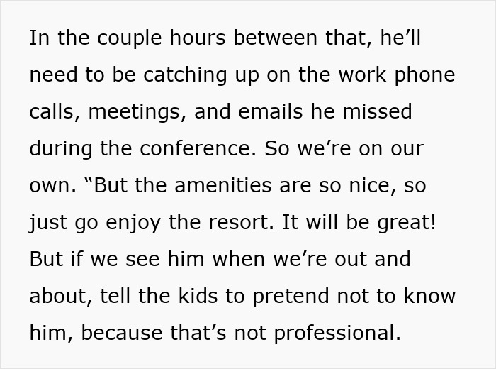 El hombre prioriza el trabajo sobre la familia, fingiendo no tener familia mientras la esposa comprende y quiere quedarse.