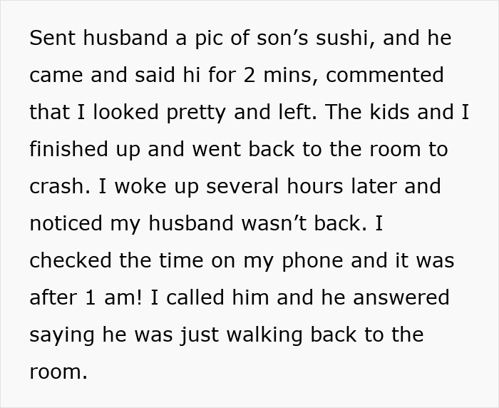 Texto sobre un hombre que prioriza el trabajo, finge no tener familia, una esposa consciente y que quiere quedarse a pesar de su comportamiento.