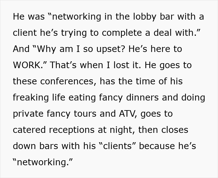 Texto que describe a un hombre que prioriza mucho el trabajo y finge no tener familia mientras su esposa lo sabe y quiere quedarse.