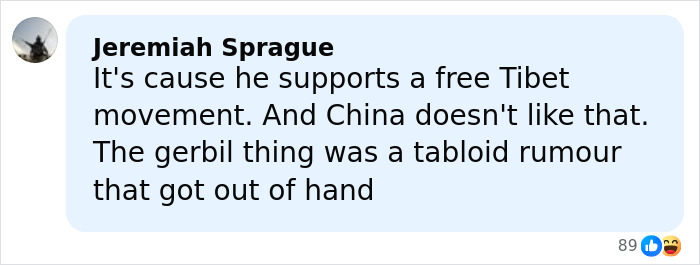 Comentario de Jeremiah Sprague sobre el apoyo de Richard Gere al Tíbet y los rumores sobre él, analizando la controversia y la prohibición de los Oscar.