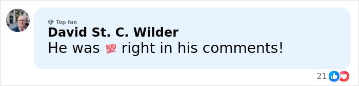 El comentarista David St. C. Wilder reacciona positivamente con 100 emoji sobre Richard Gere excluido de la discusión sobre los Oscar.