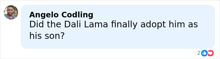 Comentario de Angelo Codling en las redes sociales, cuestionando si el Dali Lama adoptó a alguien como hijo.