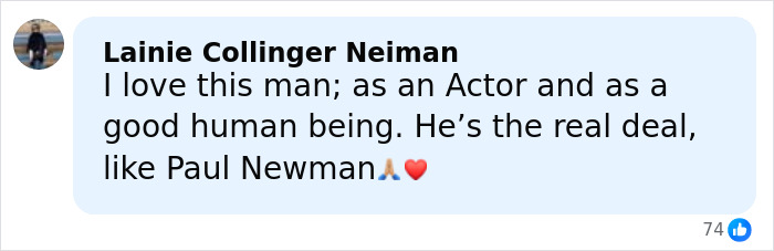 Comentario elogiando a Richard Gere como actor y buen ser humano, comparándolo con Paul Newman.