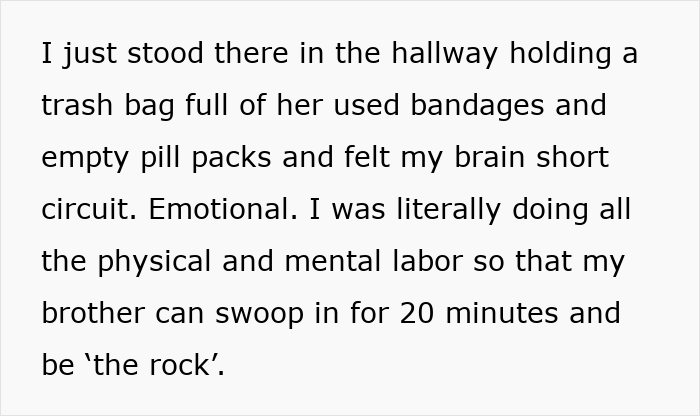 Extracto de texto que muestra a una mujer abrumada por los esfuerzos de su hija mientras queda cegada por las flores de su hijo.