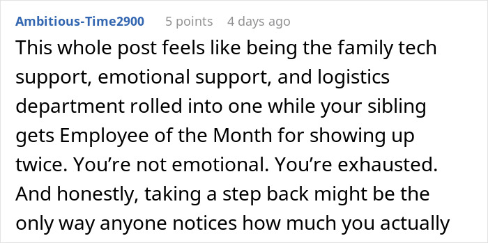 Captura de pantalla de una publicación en un foro en la que se habla de una mujer que no ve lo mucho que su hija está haciendo por ella.