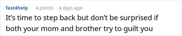 Captura de pantalla de un comentario en línea sobre una mujer que no se da cuenta de lo mucho que su hija hace por ella.