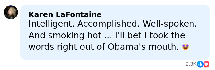 Comente elogiando la inteligencia y el encanto de Michelle Obama con 2.3K me gusta y una reacción del corazón en una publicación de maquillaje con una nueva apariencia audaz.