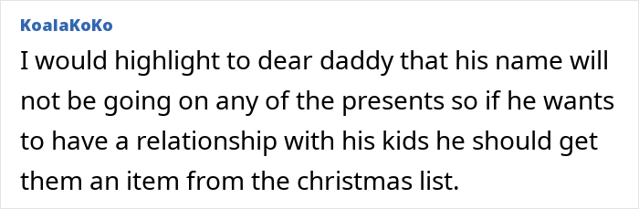 Captura de pantalla de una publicación en un foro donde una madre entra en pánico después de que un hombre cambia de opinión acerca de contribuir $400 por niño para regalos de Navidad.