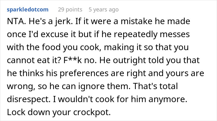 Un usuario de Reddit critica a su novio por salar toda una olla de chile, lo que hace que la mujer reconsidere su relación y su confianza en la cocina.