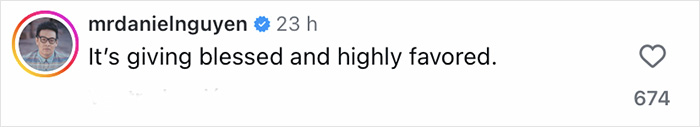 Captura de pantalla de un comentario de Instagram de mrdanielnguyen que expresa sentirse bendecido y muy favorecido.