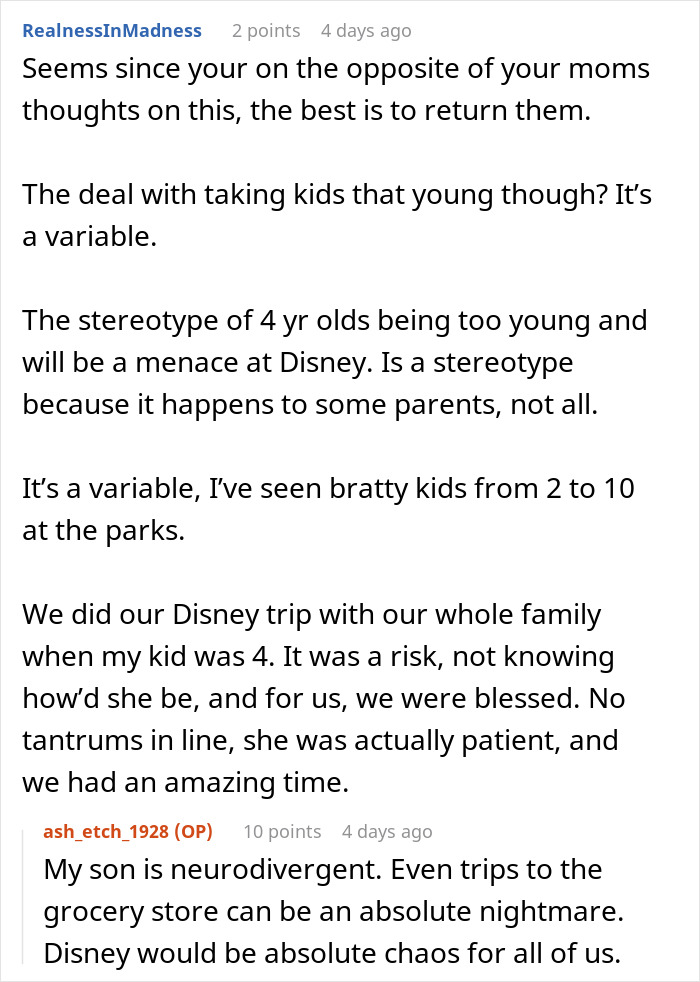 Discusión en Reddit sobre mamá obligando a la familia a soñar con Disney, hija enfrentando deudas y culpa por el regalo.