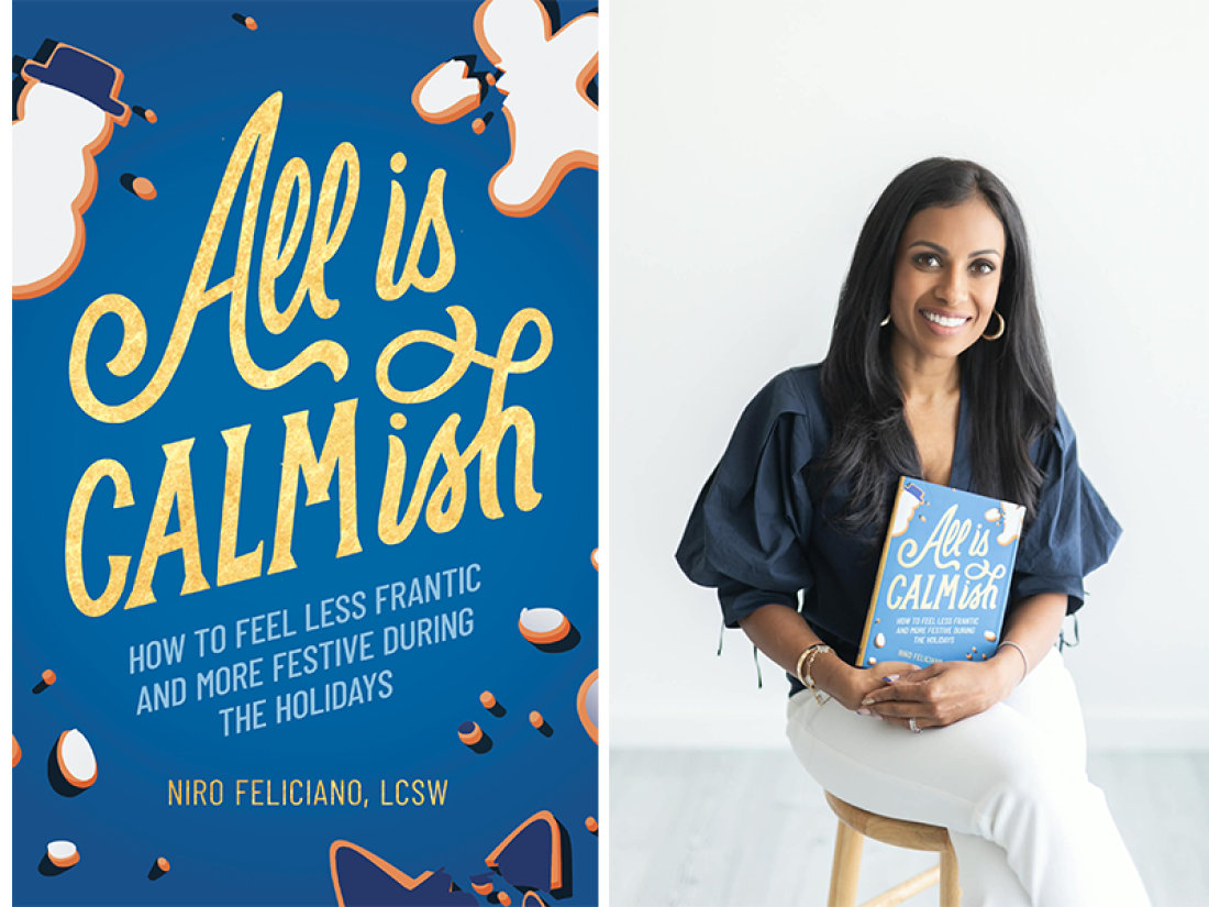 Un díptico que muestra la portada de un libro a la izquierda y una foto de la cabeza a la derecha. La portada del libro es un libro azul con letras doradas que dice: 