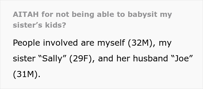 Extracto de texto que muestra una discusión sobre cómo cuidar a los hijos de una hermana que involucra a las personas principales y sus edades.