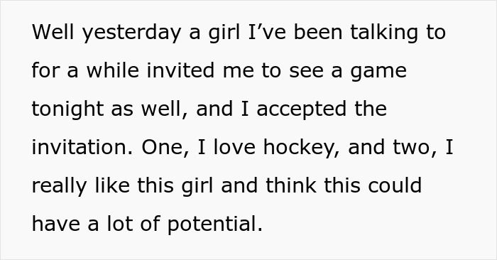 Extracto de texto que describe a una niña que invita a alguien a un juego de hockey, relacionado con el hockey de los niños de la niñera.