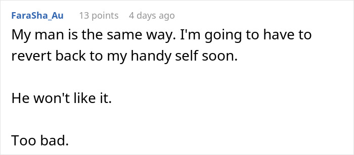 Comentario de un usuario acerca de que su novio se siente castrado cuando arregla las cosas y expresa su disposición a actuar.