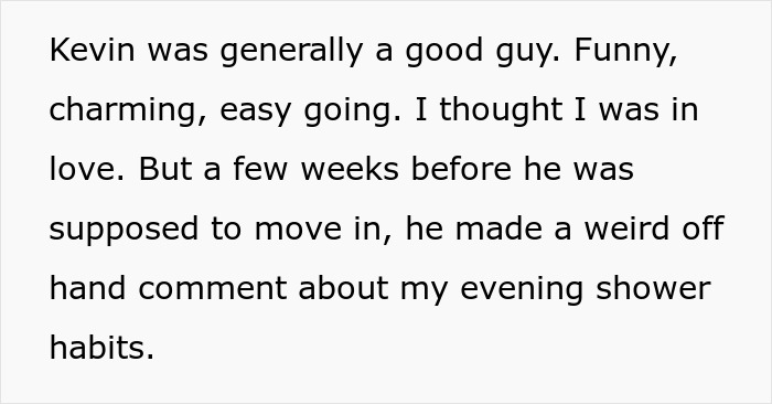 Captura de pantalla del artículo de una mujer que describe las señales de alerta de su novio, extracto del comentario casual de Kevin antes de mudarse.