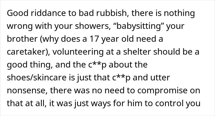 Captura de pantalla de un comentario criticando a un compañero, discutiendo control, duchas y señales de alerta.