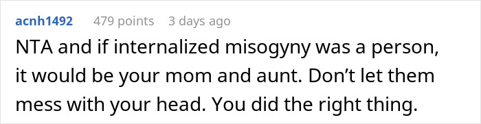 Captura de pantalla del comentario de Reddit que apoya a una mujer que sigue pasando por alto las señales de alerta de BF, diciendo que hizo lo correcto.