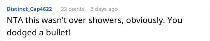 Captura de pantalla del comentario de Reddit que lee NTA, esquivaste una bala, haciendo referencia a señales de alerta en una relación